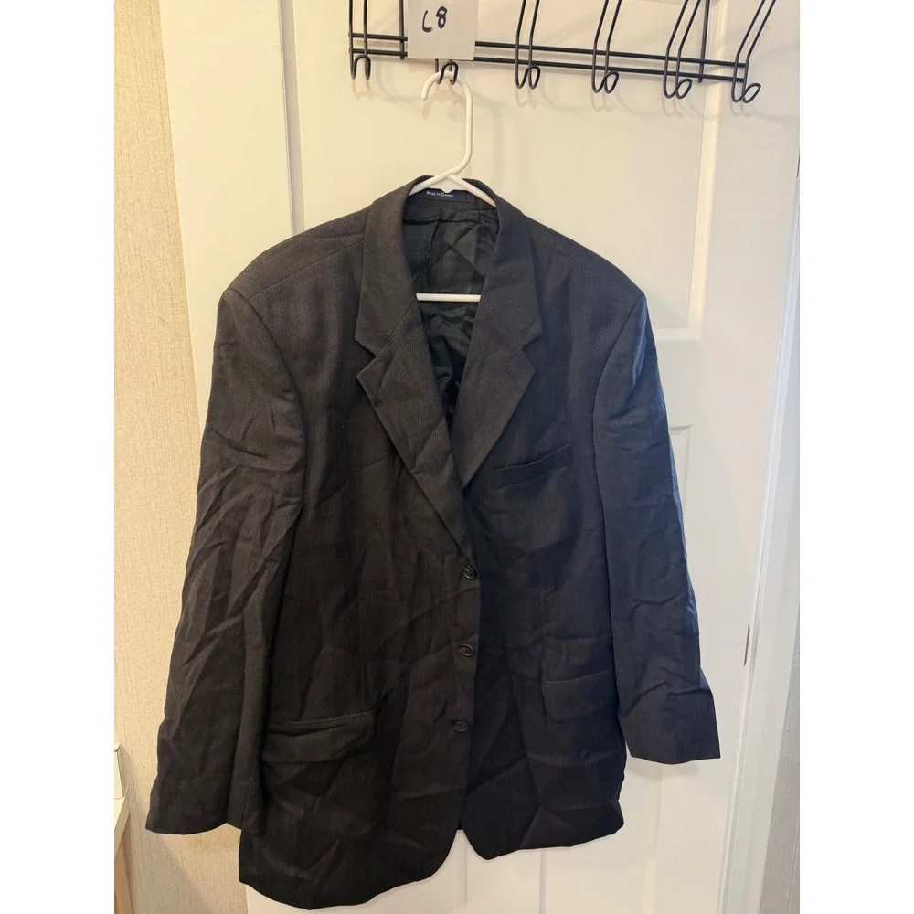 Mens 100% Wool 3-Button Blazer Jacket Made in Canada Charcoal Grey 44 T L004503D